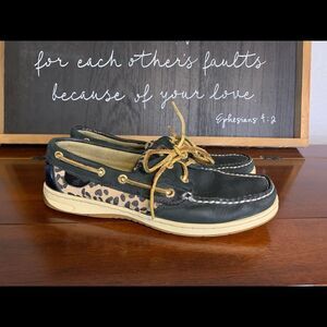 Sperry black leopard print shoes size 9‎